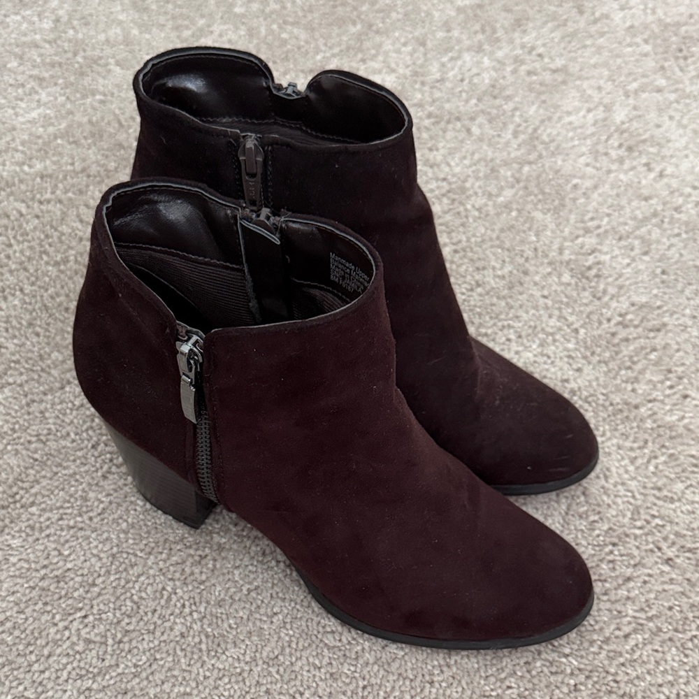 Style & Co. Dark Brown Suede Side-Zip Ankle Booties